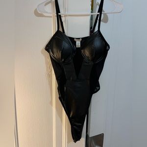 Bozzolo Black Leather Bodysuit Size M